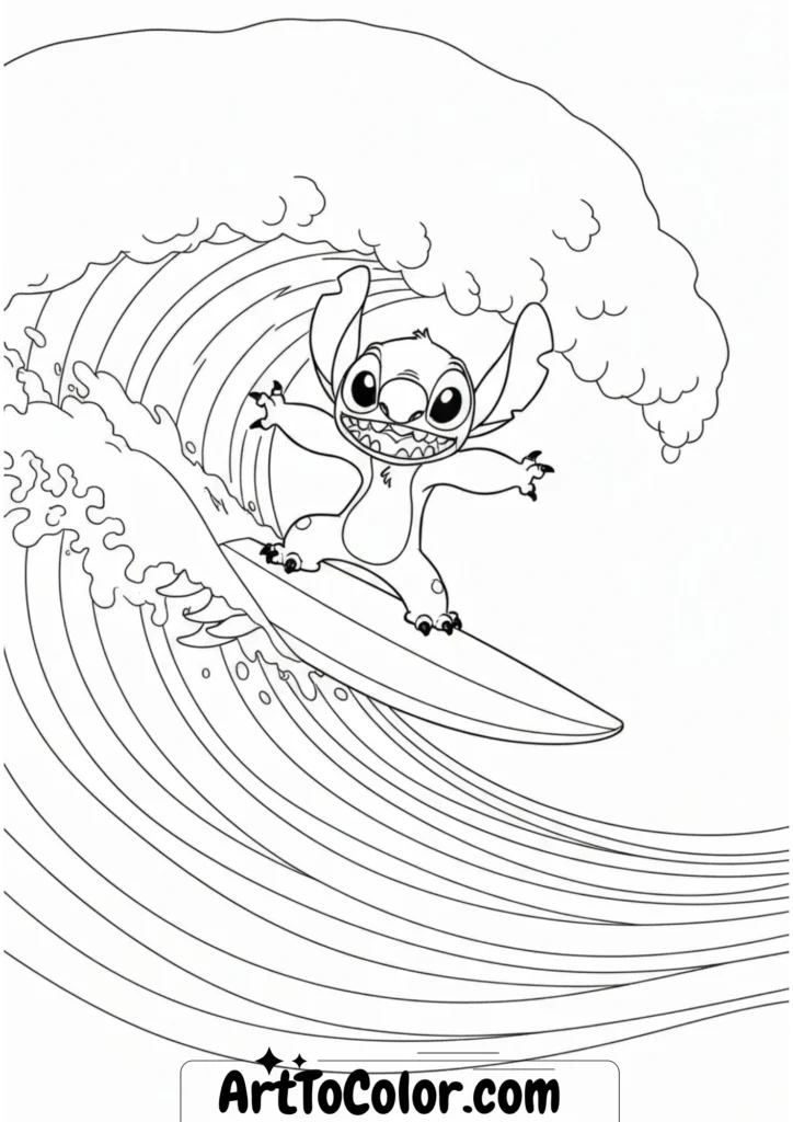 Surfing Stitch Coloring Page