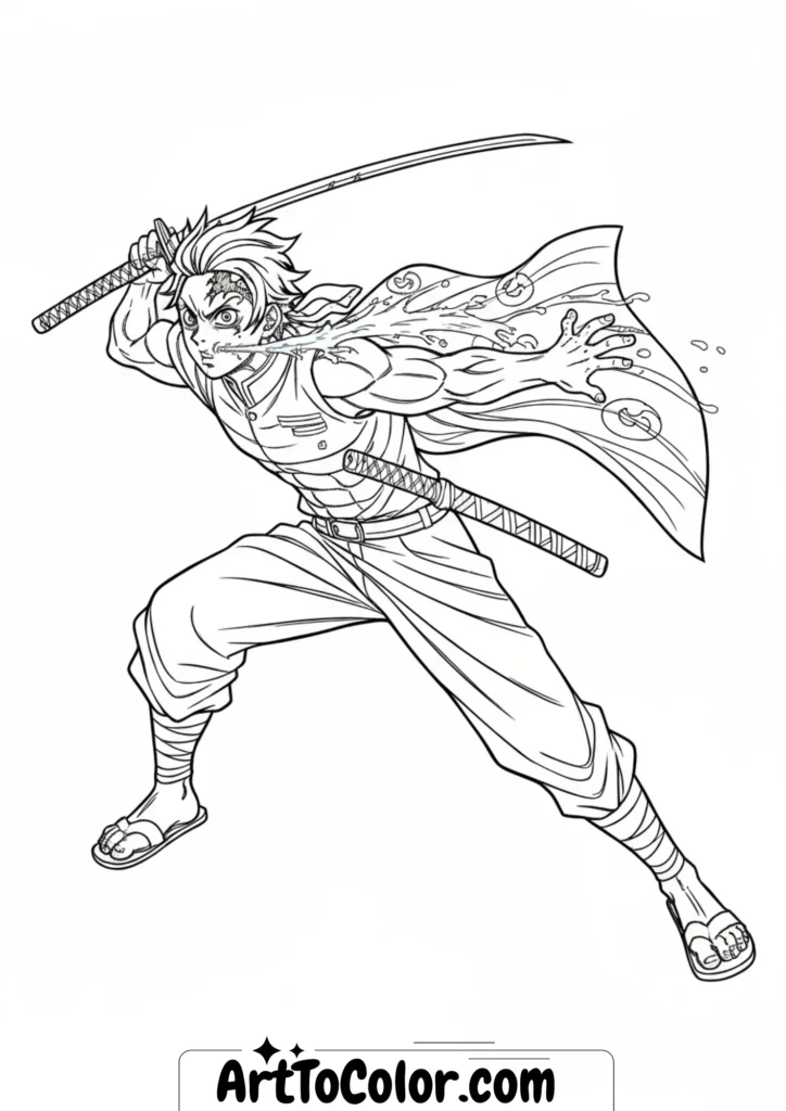 Tanjiro Breathing Attack Coloring Pages