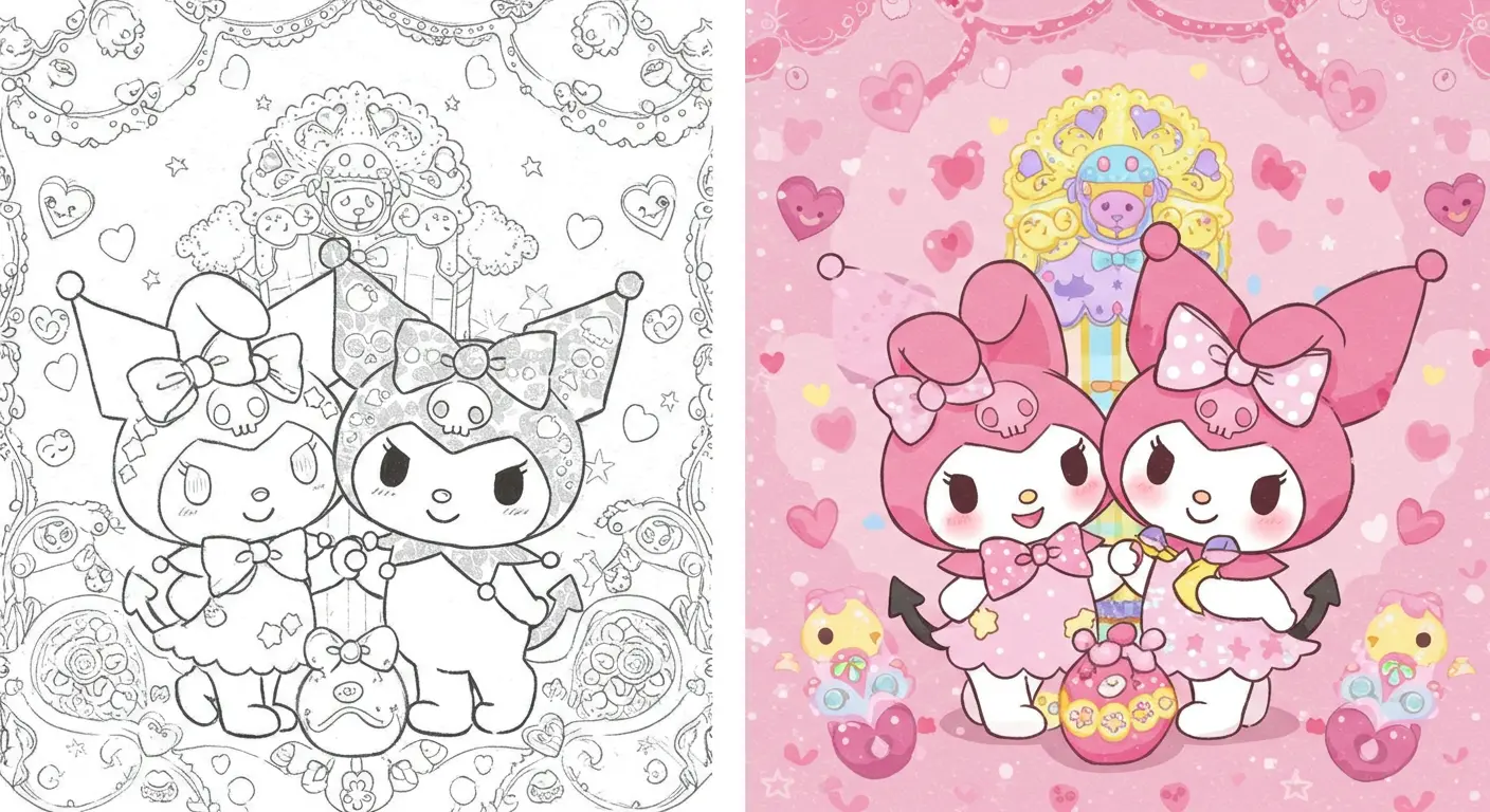 Kuromi Kuromi & My Melody Coloring Pages