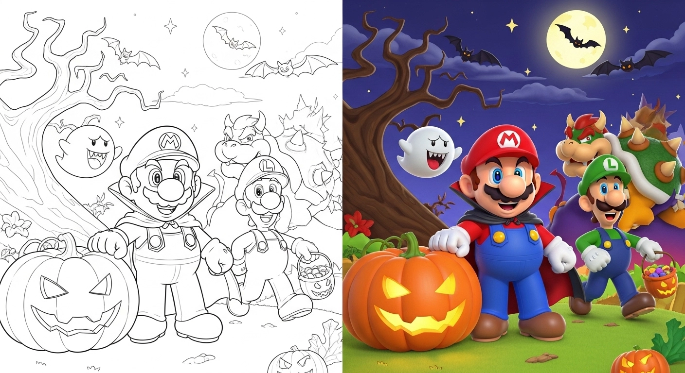 Halloween Super Mario Coloring Pages